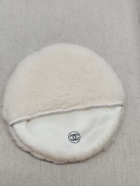 CHANEL Cream Round Plush Powder Puff with Satin Logo